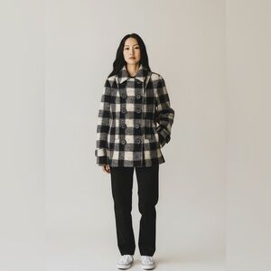 Bailey 44 Black and Cream Checkered Pea Coat